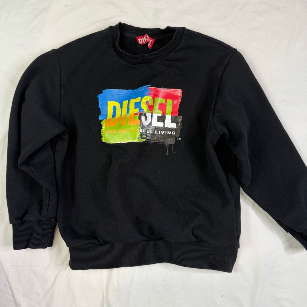 Diesel Boys Sweatshirt Pullover Sz 10 Black Color Crew Neck A020425